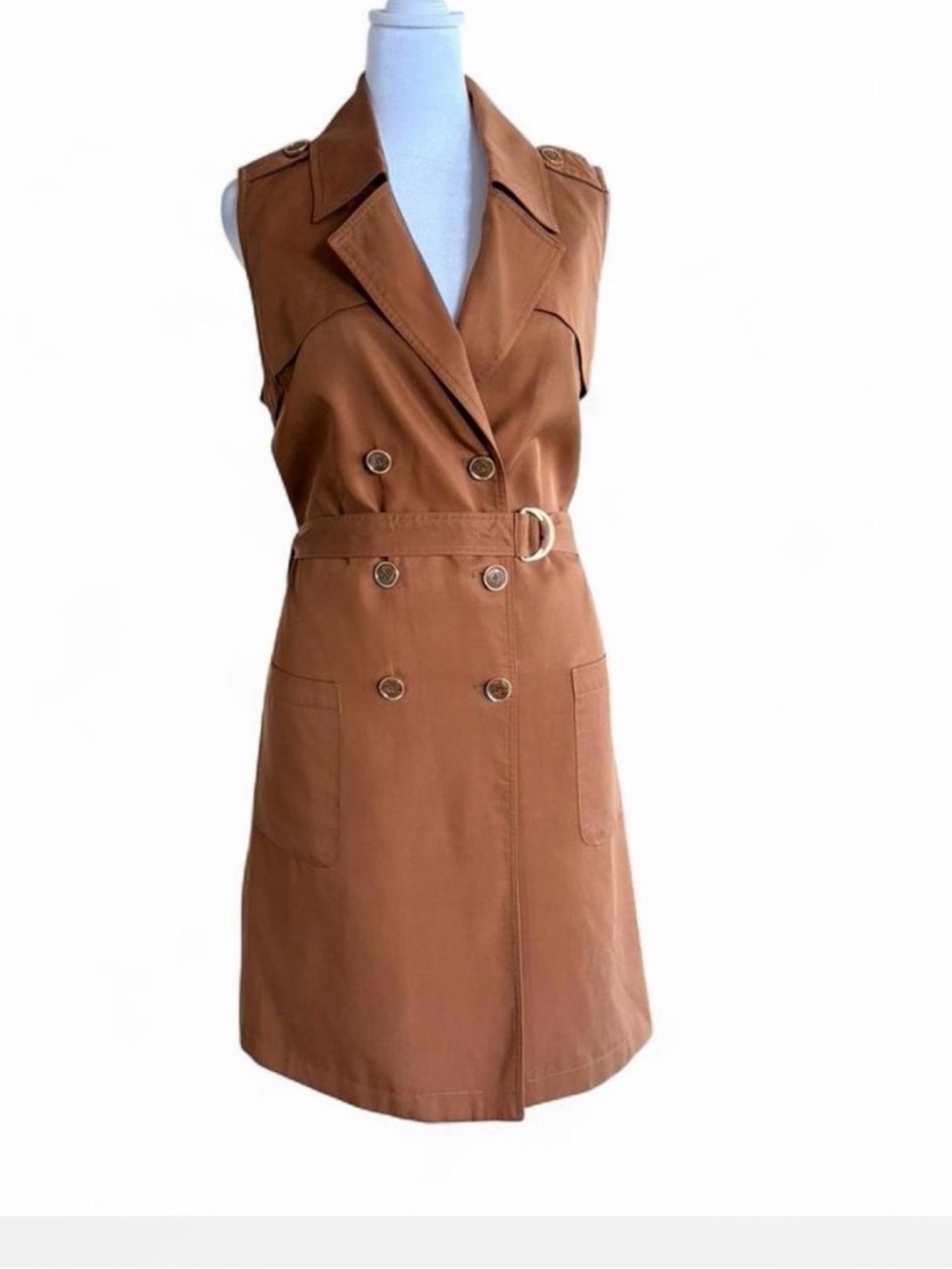 Chico's Sleeveless Double-Breasted Midi Dress in Tan